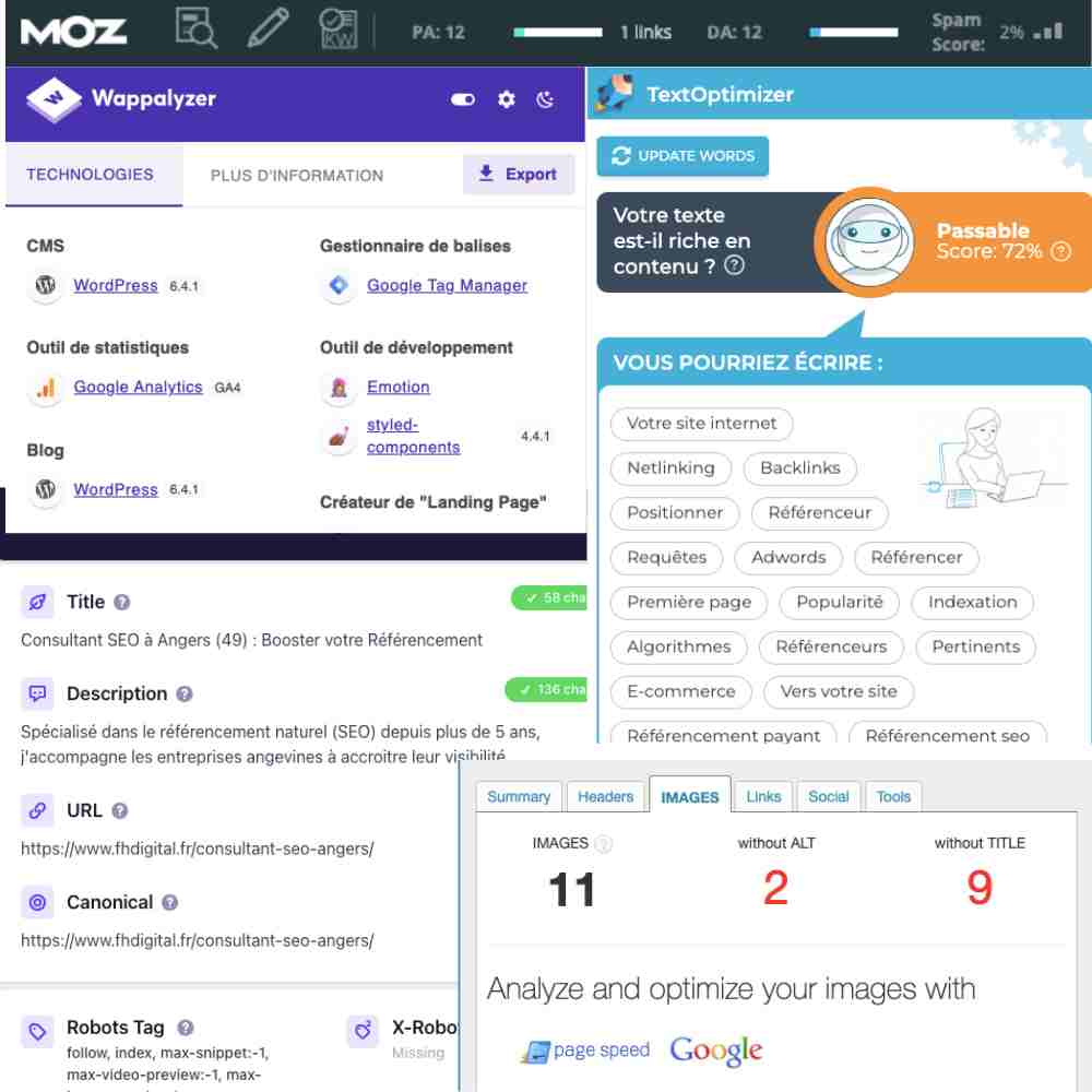 5 captures d'écran d'extension SEO réunies en 1 image