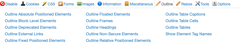 capture d'écran de l'extension webdeveloper pour les SEO